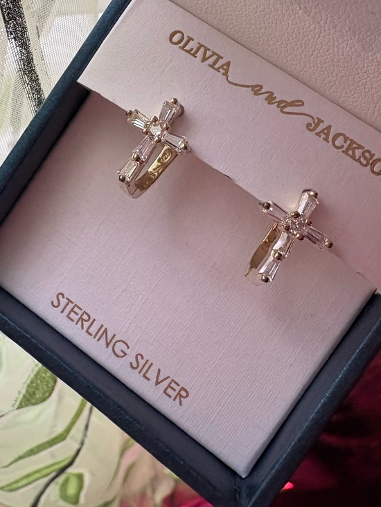 Olivia And Jackson Jewelry - Sterling Silver Cross Mini Hoop Earrings